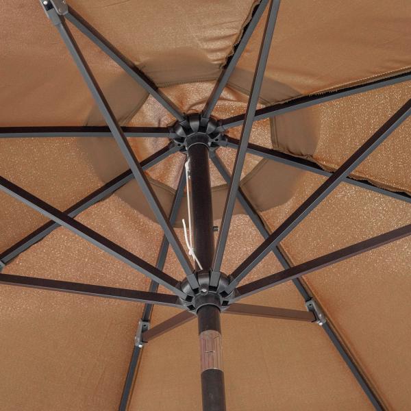 Chapéu de Sol a Manivela com Teto Inclinável e 8 Hastes de Metal para Pátio Varanda Exterior Ø300x240 cm Marrom