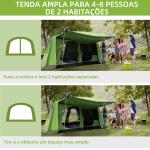 Tenda de Campismo Familiar para 4 Pessoas Tenda de Campismo Portátil Impermeável com Bolsa de Transporte Rede Mosquiteira e Proteção Solar 410x - 310x225cm Verde