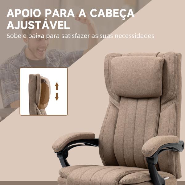 Cadeira de Escritório com 6 Pontos de Massagem com Vibração Reclinável com Altura Ajustável 65x61x101 - 113 cm Marrom