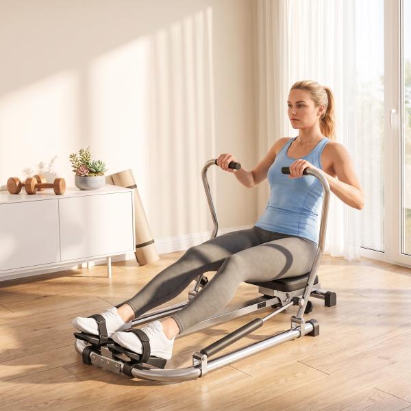 Máquina de Remo Hidráulico Dobrável com 4 Níveis de Resistência Ecrã Digital e Pedal Antiderrapante para Fitness em Casa Aço 129x70x70cm Preto e Prata