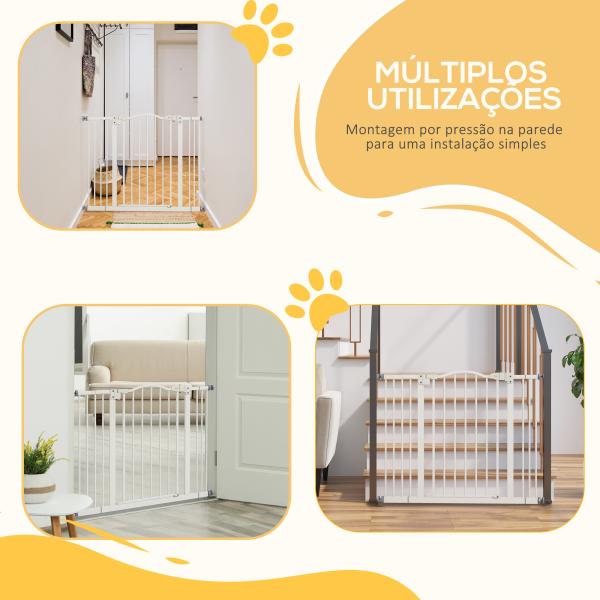 Barreira de Segurança para Cães com Largura Ajustável 74 - 100 cm e Extensões para Escadas e Portas Branco