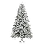 Árvore de Natal Artificial 225 cm com Neve Ignífugo com 1300 Ramos Folhas de PVC Base Dobrável Verde