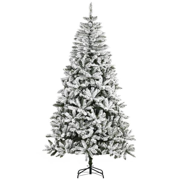 Árvore de Natal Artificial 225 cm com Neve Ignífugo com 1300 Ramos Folhas de PVC Base Dobrável Verde