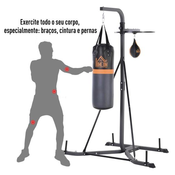 Saco de Boxe Suspenso com Suporte Bola de Velocidade Ajustável em Altura de 167 - 187cm e Inflador para Treinamento Fitness em Casa Ginásio 115×157×221 cm Preto e Cinza