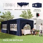 Tenda Dobrável 3x6 m com Painéis Laterais UPF50+ Tenda de Jardim com Altura Ajustável e Bolsa de Transporte Azul Escuro
