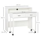 Conjunto de 2 mesas secretária para escritório com rodas 2 gavetas 100x36x88 cm Branco