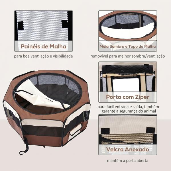 Parque Dobrável para Cães e Gatos, Cercado Portátil para Animais Pequenos em Tecido Oxford Impermeável, Ø90x41 cm, Castanho