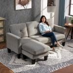 Sofá Chaise Longue Sofá em Forma de L Estofado em Poliéster Sofá de Canto Reversível 186x130x84 cm Marrom Acizentado
