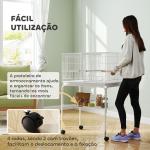 Gaiola para Pássaros com Divisória Rodas Gaiola para Aves com Comedouros Poleiros e Bandeja Removível 76x46x116 cm Branco