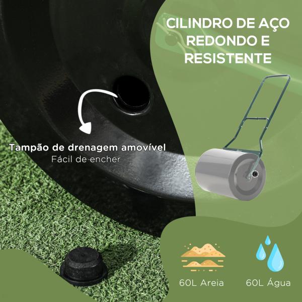 Rolo de gramado para jardim com capacidade de 60L preenchível com areia ou água de 50 cm de diâmetro preto
