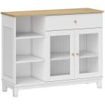 Aparador 2 Portas de Vidro Aparador para Sala Moderno com Gaveta Compartimentos Abertos 100x35x80,3 cm Branco