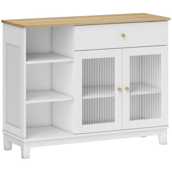 Aparador 2 Portas de Vidro Aparador para Sala Moderno com Gaveta Compartimentos Abertos 100x35x80,3 cm Branco