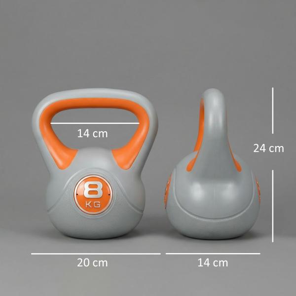 Kettlebell 8kg Peso Russo com Revestimento de PU e Enchimento de Areia para Treinamento 20x14x24cm Laranja e Cinza