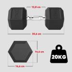 Haltere Hexagonal 20 kg de Ferro Fundido Pesos de Metal Revestidos de Borracha para Treino em Casa Ginásio 35,6x16,6x16,6 cm Preto