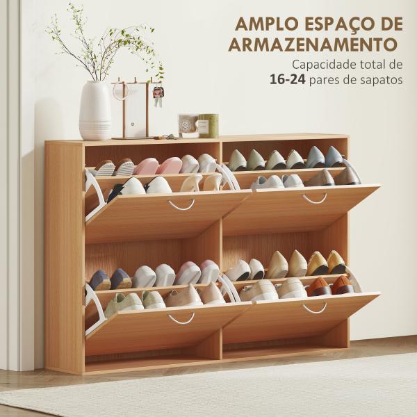 Sapateira Moderna com 4 Gavetas Abatíveis e Prateleiras Ajustáveis para 16 - 24 Pares de Sapatos 120x24x81 cm Madeira