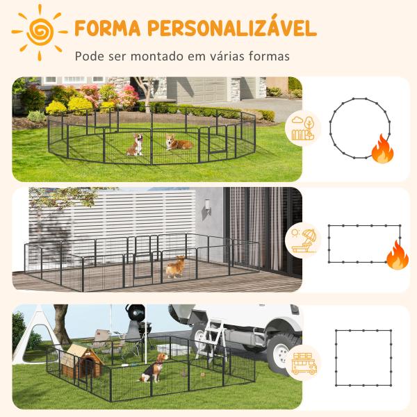 Parque para Cães com 16 Painéis e 2 Portas, Recinto em Aço para Interior e Exterior 80x60 cm Cinzento