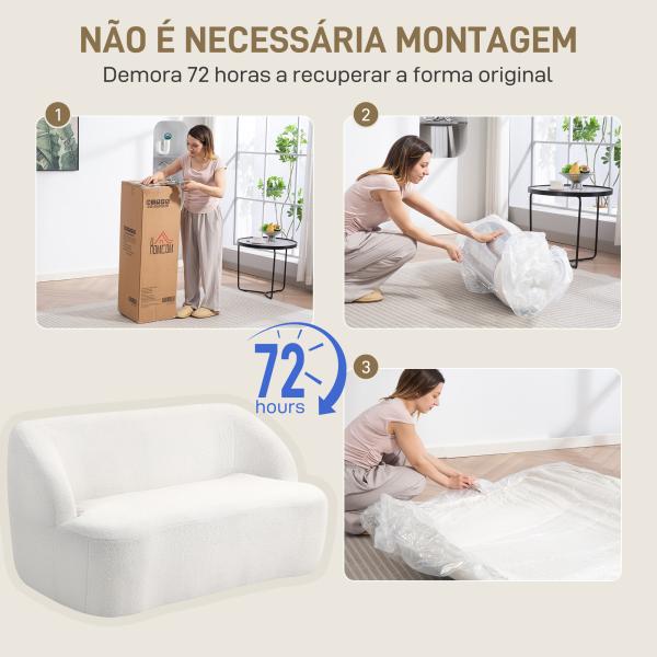 Sofá de 2 Lugares Estofado em Borreguito Sofá de Sala de Estar com Desenho Curvo e Acolchoamento Grosso142x85x73,5 cm Creme