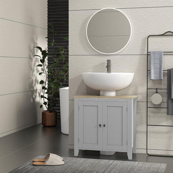 Móvel para Lavatório Pousar com 2 Portas e Prateleira Ajustável Estilo Moderno 60x30x60 cm Cinza e Madeira