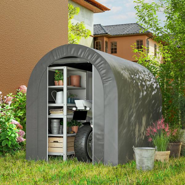Tenda de Jardim para Bicicletas com Estrutura em Aço, Porta com Fecho, Impermeável 2,4x1,6x1,9 m Cinzento Claro