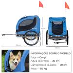 Reboque de Bicicleta para Cães Reboque de Bicicleta para Animais de Estimação com Bandeira Reflectores 130x73x90cm Azul