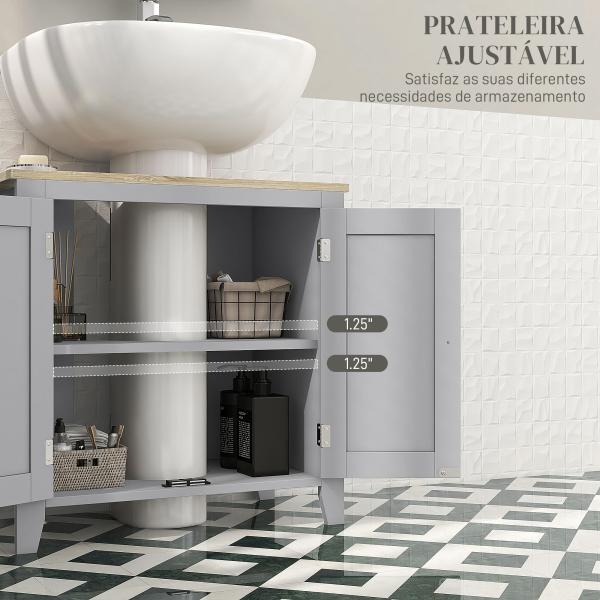 Móvel para Lavatório Pousar com 2 Portas e Prateleira Ajustável Estilo Moderno 60x30x60 cm Cinza e Madeira