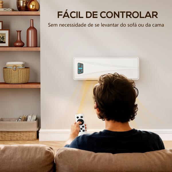 Aquecedor Elétrico de Baixo Consumo de Parede 2000W com 3 Modos Ecrã LED Termostato Temporizador e Oscilação 54x18,7x14,5 cm Branco