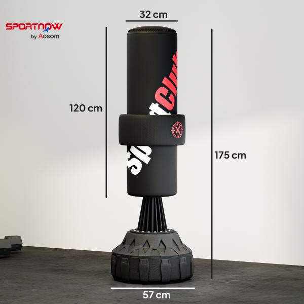 Saco de Boxe de Pé Faixa de Altura Ajustável 65 – 175 cm Base Recarregável com Ventosas A 57x57x175 cm Preto