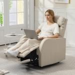 Poltrona Relax Reclinável Manual Revestida em PU com Apoio de Pés Retrátil Poltrona Reclinável até 160º 65x89x100 cm Creme