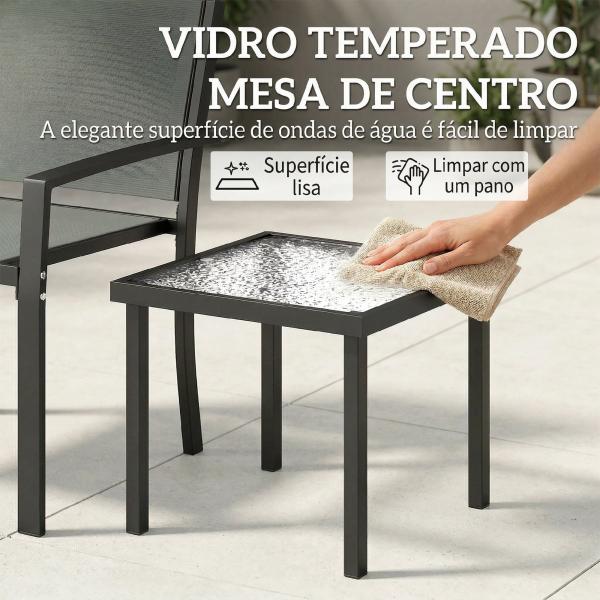 Conjunto de Mesa e Cadeiras com 3 Peças Conjunto de Jardim 2 Cadeiras de Textilene e Mesa de Vidro Cinzento Claro