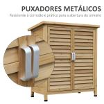 Armário de Armazenamento de Madeira para Jardim com 2 Prateleiras Interiores 2 Portas e Teto Inclinado para Exterior Terraço 87x46,5x96,5cm Natural