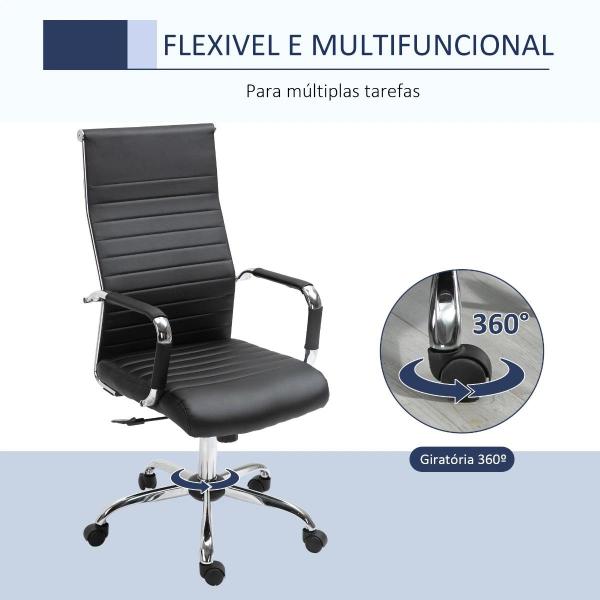 Cadeira de Escritório Ergonômica Giratoria 360° Inclinável com Altura Ajustável Rodas Apoio de Braços 54x62x104 - 114 cm Preto