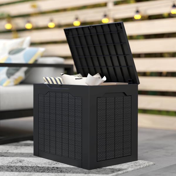 Baú de Armazenamento Exterior 93L Caixa de Armazenamento de Jardim de Plástico Impermeável com 2 Alças 56x41x50 cm Preto
