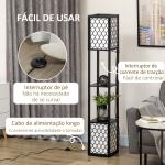 Candeeiro de Pé de Madeira com Estantes Lâmpada E27 Máx. 40W com Interruptor 26x26x156cm Preto e Branco
