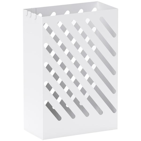Suporte para Guarda - Chuvas de Aço Galvanizado Estreito com Bandeja de Gotejamento Removível 4 Ganchos 28x14x41 cm Branco