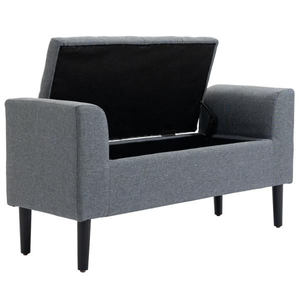 Banco para Pé de Cama Acolchoado com Espaço de Armazenamento Banco Multifuncional com Braços Tampa e Pés de Madeira para Dormitórios Sala de Estar 116x44x58 cm Cinza