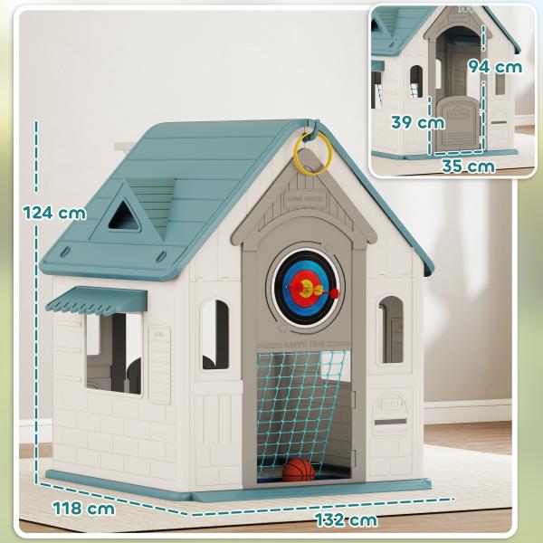 Casa de Brincar para Crianças 5 em 1 Casa de Jardim com Lançamento de Anéis Basquetebol Futebol Dardos 132x118x124 cm B