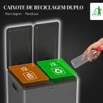 Caixote do Lixo de Cozinha em Aço Inoxidável com 2 Compartimentos 2x15L, Pedal, Tampas de Fecho Suave e Baldes Amovíveis - Preto