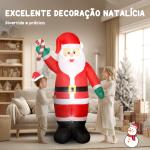 Pai Natal Insuflável 240 cm com Bastão Luzes LED e Inflador Elétrico Decoração Natalícia para Exteriores e Interiores Multicor
