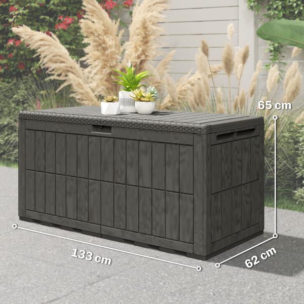Baú Exterior Capacidade 440L em Resina Resistente à Água e aos Raios UV com Tampa Bloqueável 133x62x65 cm Castanho