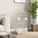 Gaiola para Passáros de Metal com Portas 4 Comedouros 3 Poleiros Baloiço Escadas e Bandeja Removível 46x36x100 cm Branco
