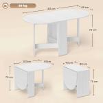 Mesa de Cozinha Dobrável Mesa de Jantar Dobrável Ovalada com Laterais Abatíveis Estilo Moderno 163x80x75 cm Branco