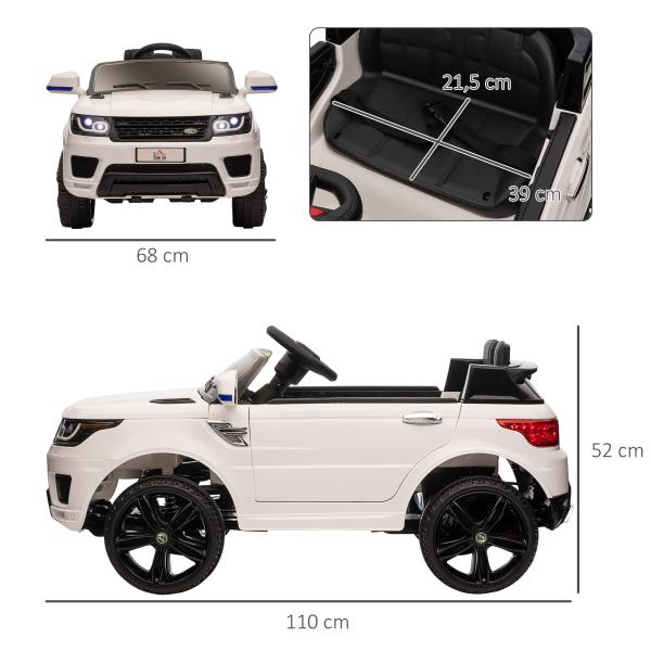 Carro Elétrico SUV Infantil 12V com 2 Motores Controlo Remoto Faróis Buzina Bluetooth Música USB e Abertura de Porta 3 - 5km/h 110x68x52cm Branco