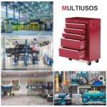 Carrinho de Ferramentas para Oficina com Rodas e 5 Gavetas Fechadura e Alça Lateral 61,5x33x85 cm Vermelho