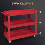 Carrinho de Ferramentas com Rodas 3 Prateleiras de Armazenamento e Alça Lateral 83x35,3x76 cm Vermelho