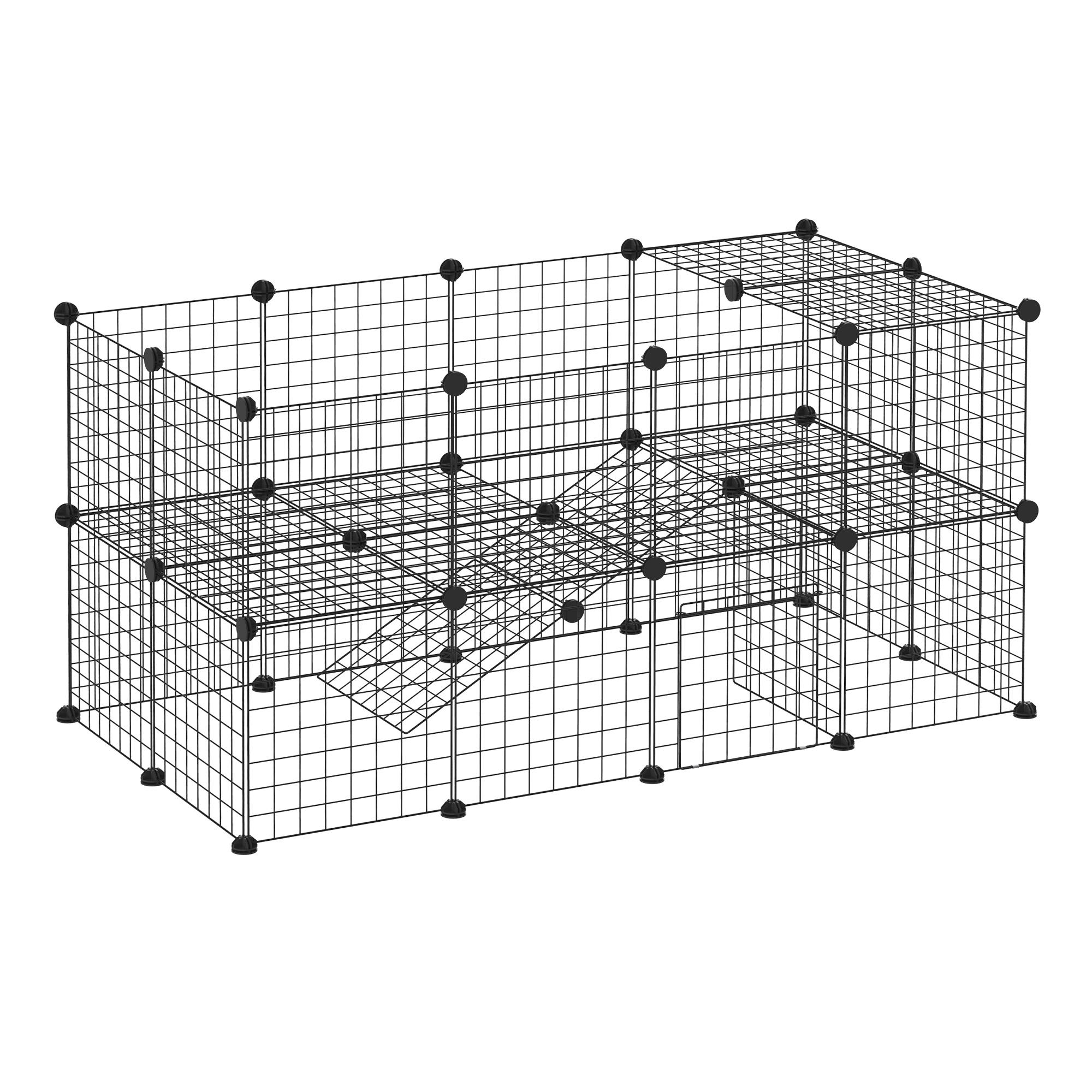 Recinto de Metal para Pequenos Animais de Estimação com 36 Painéis Desmontável DIY 146x73x73 cm Preto