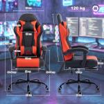 Cadeira Gamer com Massagem Lombar Vibratória Reclinável 155° Altura Ajustável Apoio de Cabeça e Apoio para os Pés Retrátil Vermelho