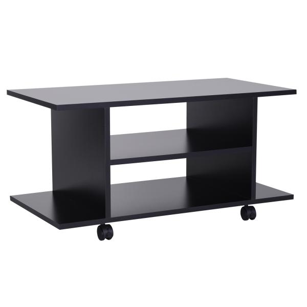 Móvel para TV para Televisores de até 42 Polegadas Móvel de TV com Prateleiras e Rodas com Travão 80x40x40cm Preto