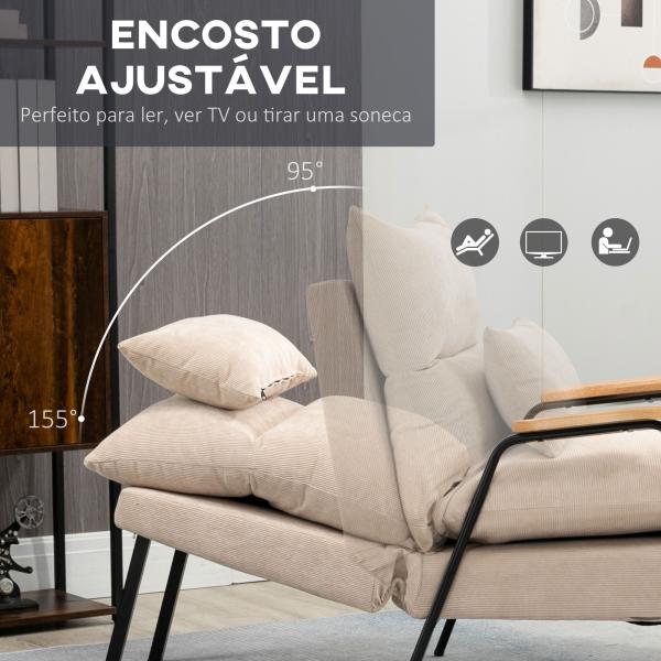 Poltrona Relax com Apoio para os Pés Poltrona Reclinável com Encosto Ajustável Estofada em Veludo 68x91,5x88 cm Bege