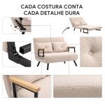 Sofá Cama Convertível 2 Lugares Dobrável com Encosto Ajustável em 5 Níveis e 2 Almofadas 102x73x81 cm Bege Creme