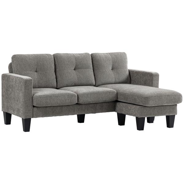 Sofá Chaise Longue Sofá em Forma de L Estofado em Poliéster Sofá de Canto Reversível 186x130x84 cm Marrom Acizentado